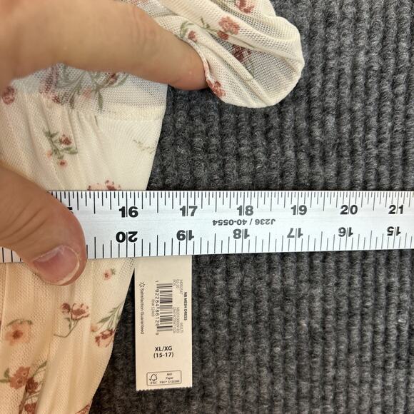 No Boundaries Womens Mini Dress Juniors Sz XL Cream Floral Coquette Short Sleeve - Picture 8 of 10